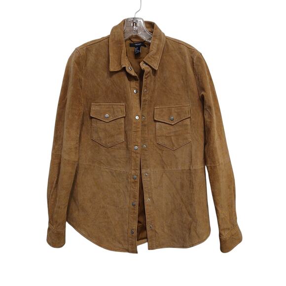 Pigskin Leather Jacket Sz SP Rust Brown Shacket Snaps Western Thin Patchwork - Picture 1 of 16